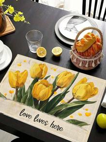 1/4 pièces Sets de table à motifs de tulipes conviennent pour les vacances, dessous de verre résistants à la chaleur, tapis de café, tapis de tasse, tapis de bol, faciles à nettoyer, idéaux pour les fêtes, les fermes, les hôtels, les restaurants et la décoration de cuisine domestique. - 4 morceaux de sets de table - Voir 4