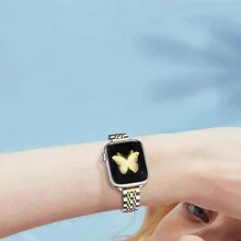 1 سوار ساعة نسائي، تصميم جديد رفيع الوزن وسطح ناعم، قابل للتعديل من الفضة والذهب 7 قطع من الفولاذ المقاوم للصدأ كبديل ل- سلسلة 1 ، 2 ، 3 ، 4 ، 5 ، 6 ، 7 ، 8 ، SE ، Ultra، 38مم ، 40مم ، 41مم ، 42مم ، 44مم ، 45مم ، 49مم ، هدية موضة للنساء الشابات