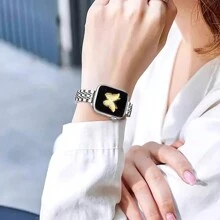 1 سوار ساعة نسائي، تصميم جديد رفيع الوزن وسطح ناعم، قابل للتعديل من الفضة والذهب 7 قطع من الفولاذ المقاوم للصدأ كبديل ل- سلسلة 1 ، 2 ، 3 ، 4 ، 5 ، 6 ، 7 ، 8 ، SE ، Ultra، 38مم ، 40مم ، 41مم ، 42مم ، 44مم ، 45مم ، 49مم ، هدية موضة للنساء الشابات