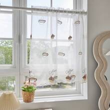 2 peças de Cortina de Tule Branco Bordado Estilo Americano Country para Meia Janela de Café, Cortina de Janela Pequena para Cozinha ou Café, Cortina de Porta Novo Produto