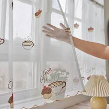 2 peças de Cortina de Tule Branco Bordado Estilo Americano Country para Meia Janela de Café, Cortina de Janela Pequena para Cozinha ou Café, Cortina de Porta Novo Produto