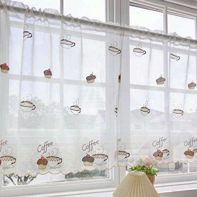 2 piezas de cortina bordada blanca estilo americano de medio tamaño para ventana de café, cortina de gasa corta para ventana pequeña de cocina o tienda de café, cortina para puerta. Producto nuevo