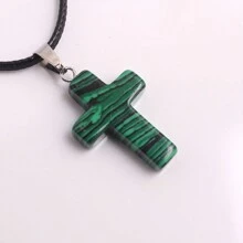 1 Stück natürlicher Stein Rosenquarz Kreuz-Anhänger Halskette Healing Energy Schmuck für Frauen Mädchen, glückliches und liebevolles Geschenk