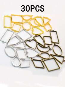 30/51/60/80pcs Mixed Pack (10 Colors: Gold/White K/Antique Green/KC Gold/Electrophoretic Black) Geometric Hollow Pressed Floral Frame Pendant Resin Jewelry Making Necklace Pendant Border Mold