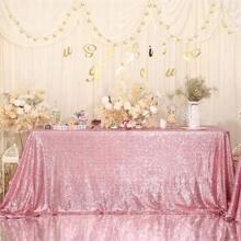 1 pieza Mantel rectangular brillante con lentejuelas de color rosa de 120x180cm para decoración de mesa de bodas, baby shower, cumpleaños, mesa de pasteles y fiestas de vacaciones - Rosa - Ver 1