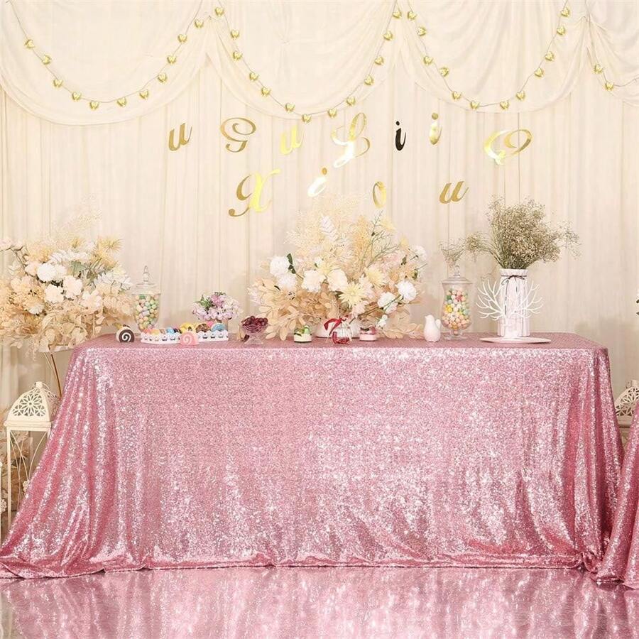 1 pieza Mantel rectangular brillante con lentejuelas de color rosa de 120x180cm para decoración de mesa de bodas, baby shower, cumpleaños, mesa de pasteles y fiestas de vacaciones - Rosa - Ver 1