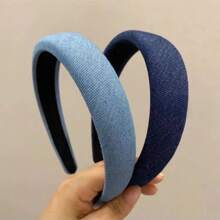 1 stuk Koreaanse vintage denim hoofdband, brede effen haaraccessoires met brede rand voor dames, haarband, haarringen