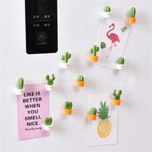 6 pezzi Magneti da frigo creativi e carini a forma di pianta verde, cactus, decorazioni per il frigorifero, adesivi magnetici per messaggi