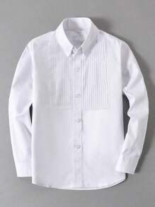 男童衬衫长袖衬衫男孩正装衬衫制服青少年儿童休闲白色标准百搭 6-16 岁 - 白色 - 查看 1