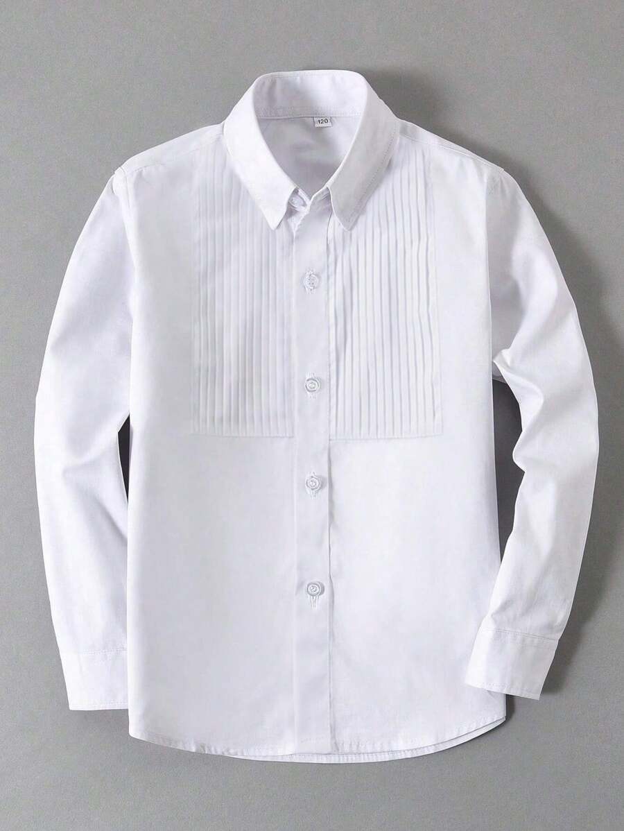 男童衬衫长袖衬衫男孩正装衬衫制服青少年儿童休闲白色标准百搭 6-16 岁 - 白色 - 查看 1