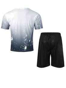 Conjunto Deportivo Para Hombres Camiseta Y Pantalones Cortos, Traje Deportivo Y Chándal - Blanco - Ver 4