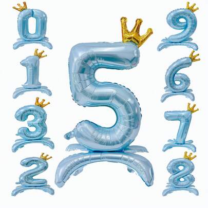 1 件 32 英寸数字铝箔气球（带皇冠蓝色），站立数字气球 0-9，适用于生日派对婚礼装饰、派对用品、派对礼品，