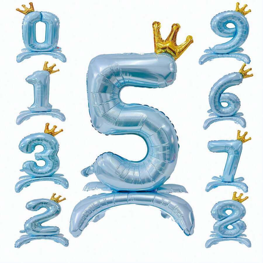 1 件 32 英寸数字铝箔气球（带皇冠蓝色），站立数字气球 0-9，适用于生日派对婚礼装饰、派对用品、派对礼品， - 淺藍色 - 查看 1