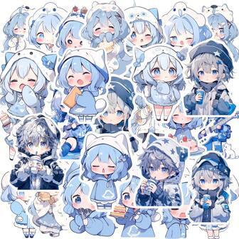 Unique Cute Blue Figure Stickers, Aesthetics Cartoon Vinyl Stickers, Waterproof Stickers, For Water Bottle, Pad, Phone, Laptop, Scrapbook And Luggage