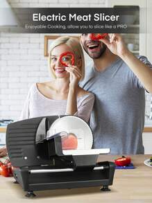 Meat Slicer For Home Use, 200W Electric Food Slicer With Removable Two 7.5" Blades, 0-15 Precise Thickness Knob Cut Food, Meat Bread Fruit, Includes Food Carriage, Black - Black - View 2