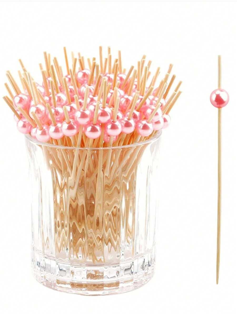 200 pièces/100 pièces/50 pièces/20 pièces/10 pièces Brochettes jetables en bambou. Design créatif de perles roses, parfait pour la cuisine, la table à manger et les fêtes, la cuisine, les cadeaux de Noël