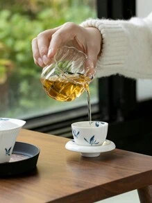 1pc Ceramic Tea Cup & Saucer Set, Mini Hand-Painted Butterfly Orchid Teacup With Coaster, Kungfu Tea Set, Single Cup Gift