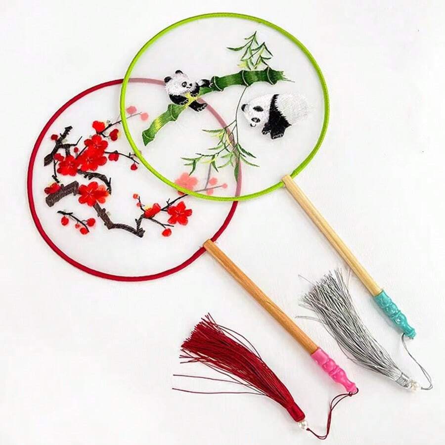 Quạt tròn kích thích một mặt, Quạt cung điện bán trong suốt bằng lụa mô phỏng kiểu cổ, Quạt trang trí cho Hanfu, múa và quần áo kiểu Trung Quốc - Nhiều màu - Xem 1