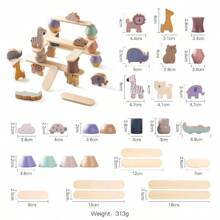 A Set Of Wooden Animal Stacking Educational Toy Children Wooden Stacking Blocks Early Educational Animal Shape Recognition Toy Fun Animal Theme Wooden Building Blocks Stacking And Balancing Game School, Student,Stationery,School Supplies,Baby Block,Blocks Wooden,Montessori Materials