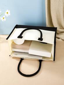 印花圖案1入組夏季旅遊大容量黑白雙拼聚酯材料手提帆布袋圖片定制印花帆布手提袋，經典手袋，DIY圖案，支援圖像、照片、帆布沙灘袋，完美購物手袋，定制沙灘袋，回學校畢業禮物給老師手提袋，度假購物袋