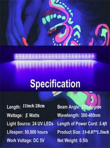 1 件 UV 黑光灯条、LED 黑光灯条、UV 灯带，适用于房间、橱柜、家居装饰、人体彩绘、海报、荧光挂毯、发光派对 - 彩色 - 查看 5