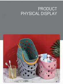 1pc Portable Plastic Shower Caddy, Organizer For Bathroom Toiletries And Cosmetics, Storage Basket - Pink - View 10