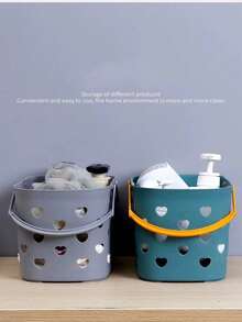 1pc Portable Plastic Shower Caddy, Organizer For Bathroom Toiletries And Cosmetics, Storage Basket - Pink - View 5