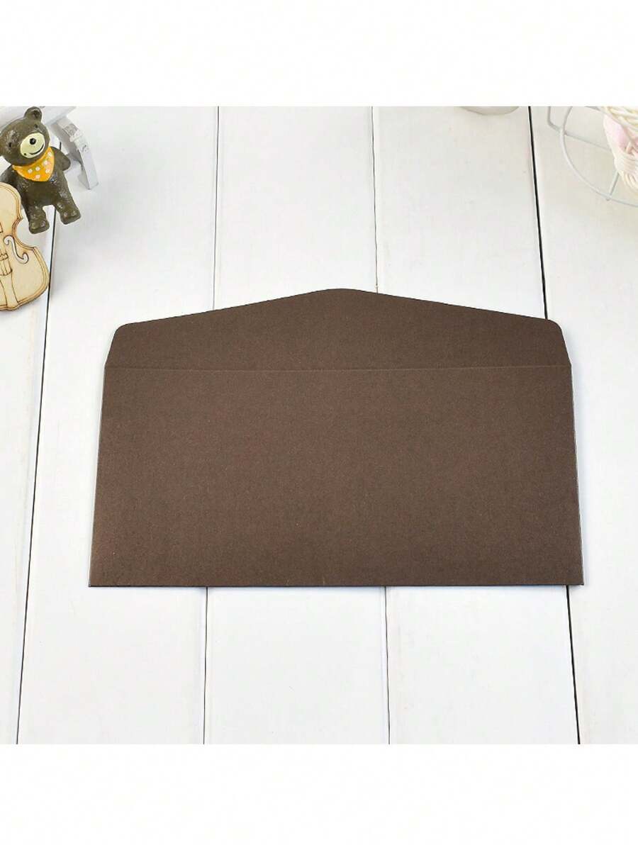 10pcs Pearlized Paper Envelopes, Gold Foil Business Envelopes - Brown - View 1