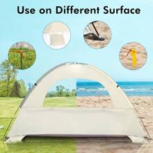 Beach Tent Anti-UV Portable Sun Shade Shelter For 3 Person, Extendable Floor With 3 Ventilating Mesh Windows Plus Carrying Bag, Stakes And Guy Lines - 嬰兒白 - 查看 5