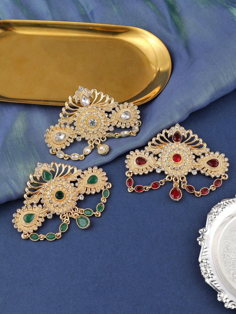 1 件阿拉伯风格精致高贵吊坠水钻装饰和链条，适合女性，非常适合婚礼、宴会和派对，可以作为带扣或胸针佩戴在围巾上