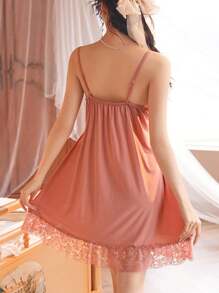 1pc Party Lingerie Strap Sheer Sexy Charming Bow Soft Comfortable Lace Trim Nightgown