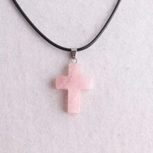 1 Stück natürlicher Stein Rosenquarz Kreuz-Anhänger Halskette Healing Energy Schmuck für Frauen Mädchen, glückliches und liebevolles Geschenk