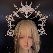 1pc Women Multi-Color Metal Wing Elastic Clip Lolita Halo Headband, Suitable For Catwalk, Photoshoot, Role Play, And Other Occasions Halloween Witch Snowflake - Multicolor - View 13