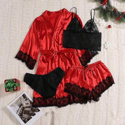 Conjunto de pijama largo para mujer, lencería nocturna de seda, Tops y pantalones cortos, camisón informal liso, bata larga con bolsillos