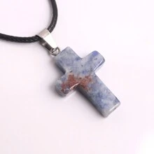 1 Stück natürlicher Stein Rosenquarz Kreuz-Anhänger Halskette Healing Energy Schmuck für Frauen Mädchen, glückliches und liebevolles Geschenk