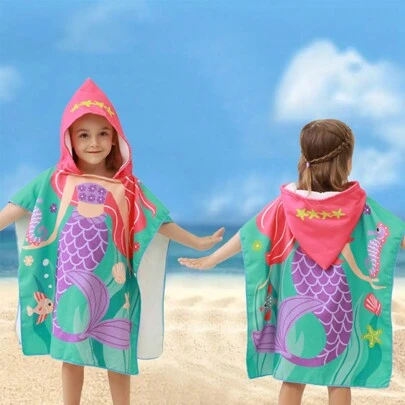 Toalla de baño con capucha y estampado de dibujos animados para niños, toalla de playa con capa de secado rápido, unisex para niños y niñas