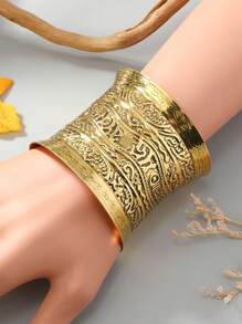 1 pieza Brazalete estilo retro con extremo abierto, con texto y patrón de flores antiguas - Bronce - Ver 4