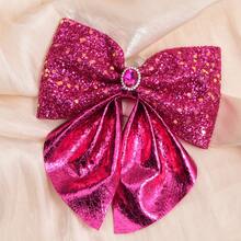 1 pieza Lazo grande con cinta de tela brillante con cebolla verde y polvo, con broche de pelo de aleación de acrilico y cristal, estilo callejero, a la moda, accesorio versátil y diario para el peinado de niñas - Multicolor - Ver 4