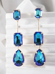 一对水晶玻璃长款耳环，颜色有紫色、蓝色、白色、粉色、绿色，优雅的珠宝，适合晚会、派对、约会和礼物 - 3顆環彩水晶 - 查看 2