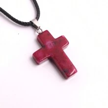 1 Stück natürlicher Stein Rosenquarz Kreuz-Anhänger Halskette Healing Energy Schmuck für Frauen Mädchen, glückliches und liebevolles Geschenk