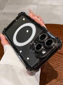 1 Đơn vị PC trong suốt màu đen + Nút mạ điện TPU Vỏ cứng điện thoại Tương thích với bộ sạc Apple MagSafe - màu đen - Xem 1