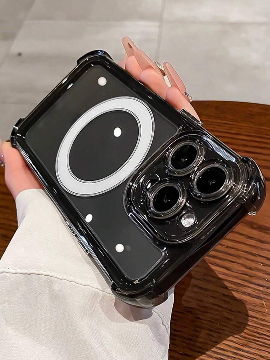 1 Đơn vị PC trong suốt màu đen + Nút mạ điện TPU Vỏ cứng điện thoại Tương thích với bộ sạc Apple MagSafe - màu đen - Xem 1