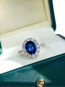 新款 S925 纯银鸡尾酒会红宝石戒指系列，奢华高贵蓝宝石结婚周年纪念日节日女士珠宝礼物，随机盒装款式