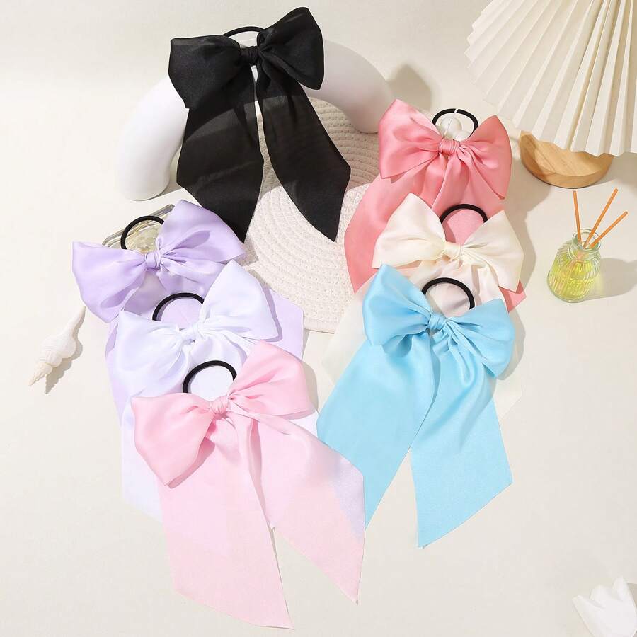 7pcs Bow Detail Bow Ribbon Hair Ties - Multicolor - View 1