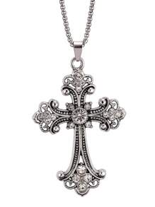 1入新款時尚巴洛克風格十字項鍊，潮流歐洲復古設計，鑲嵌鑽石，黃金色大吊墜，男士迷人飾品，生日禮物，長毛衣鏈，多功能裝飾配件，時尚珠寶吊墜批發，適合男女日常穿著。 - 巴洛克風項鍊 - 查看 2