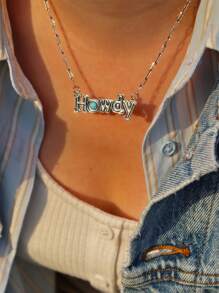 西部風格的綠松石項鍊,帶有英文口號 ,COW BOY COW GIRL YEEHAW HOWDY YALL HEIFER Western Cowboy Turquoise 閃電項鍊,西部風格情侶項鍊,周年紀念禮物 - 復古銀色 - 查看 7