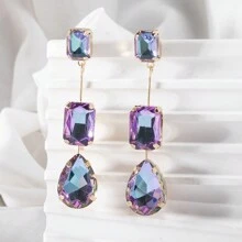 一对水晶玻璃长款耳环，颜色有紫色、蓝色、白色、粉色、绿色，优雅的珠宝，适合晚会、派对、约会和礼物 - 3顆環彩水晶 - 查看 14