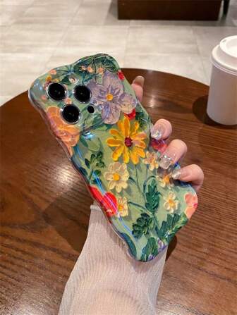 Colorful Floral Oil Painting Design Phone Case Compatible With Apple IPhone 15 Pro Max, IPhone 14, IPhone 13, IPhone 12, IPhone 11, Spring/Summer Blue Light Protection Soft Bumper Cover