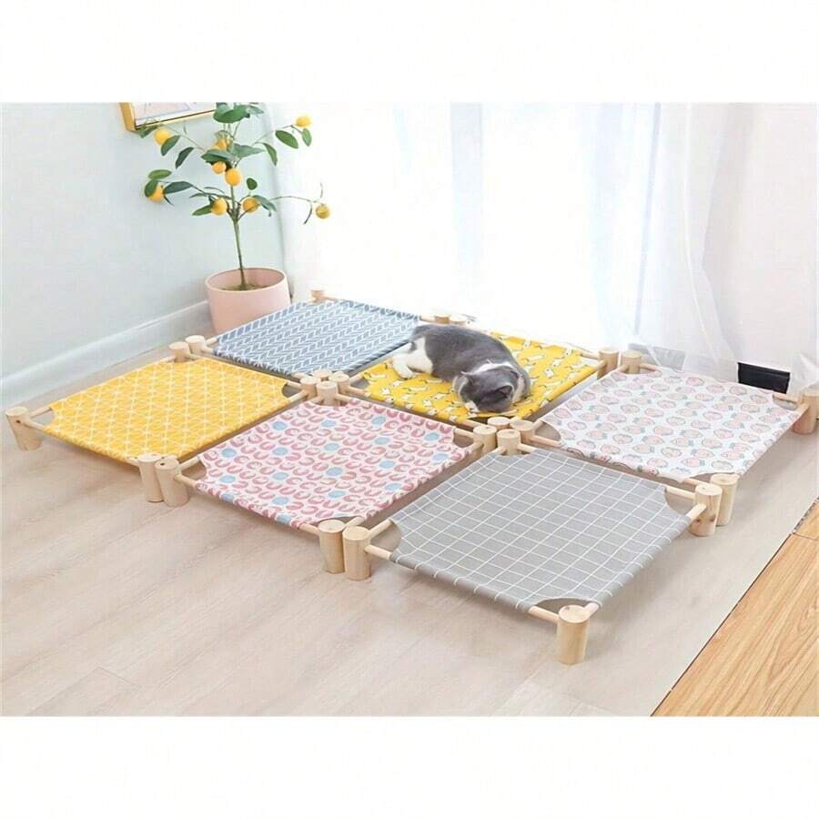 寵物露營床狗屋夏季床可拆洗木製四季通用貓墊貓屋狗露營床 - 彩色 - 查看 1