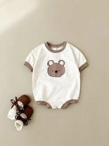 Sommerlicher, Niedlicher Casual Bären-druck-romper Für Neugeborene Jungen
